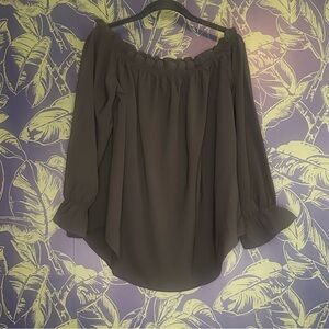 Women's Off Shoulder Top Ruffle Long Sleeve Chiffon Blouse